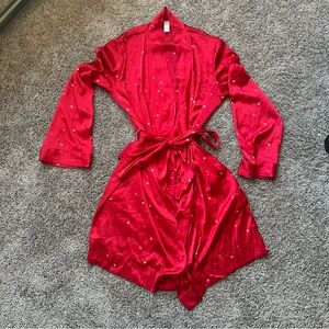 Stars Above Vibrant Red Satin Robe